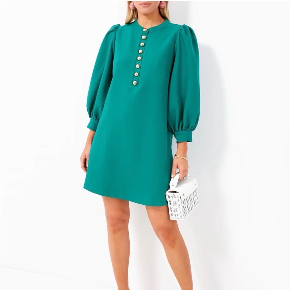 Pomander Place Teal Puff-Sleeve Mini Dress